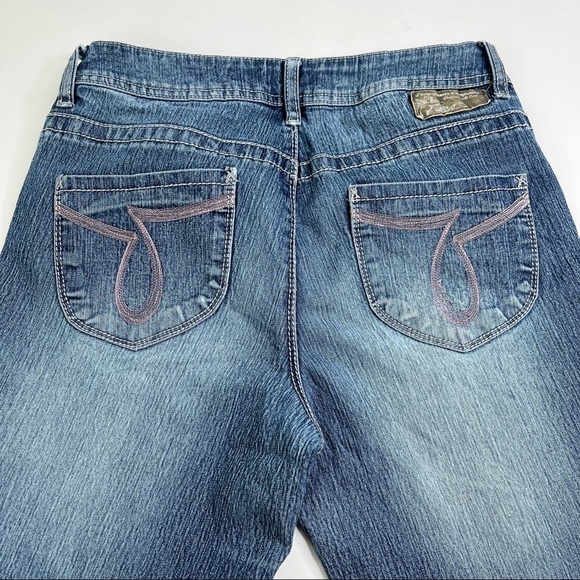 VINTAGE Y2K Foxy Jeans Farrah Super Flare Jean Blue Medium Washed Whisker Jeans - Picture 10 of 16